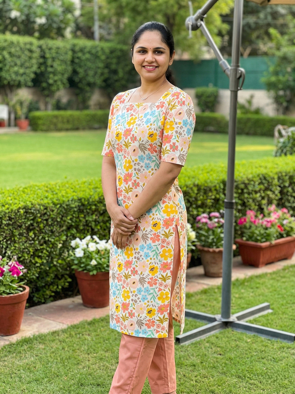 Butter cotton kurti- peach floral