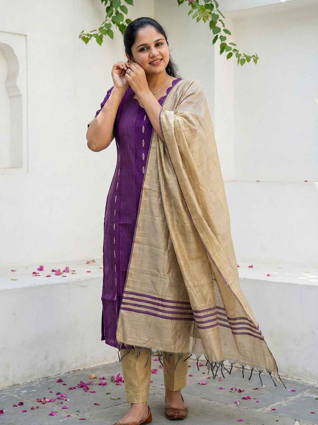 Raw silk salwar set- Purple