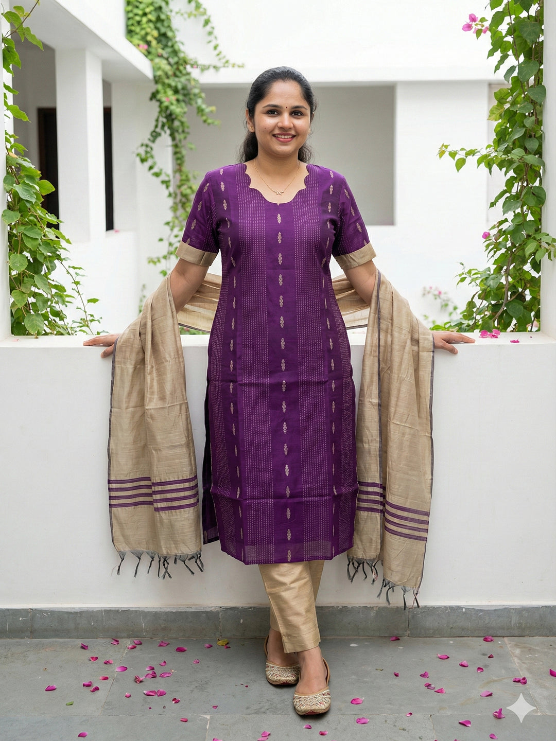 Raw silk salwar set- Purple