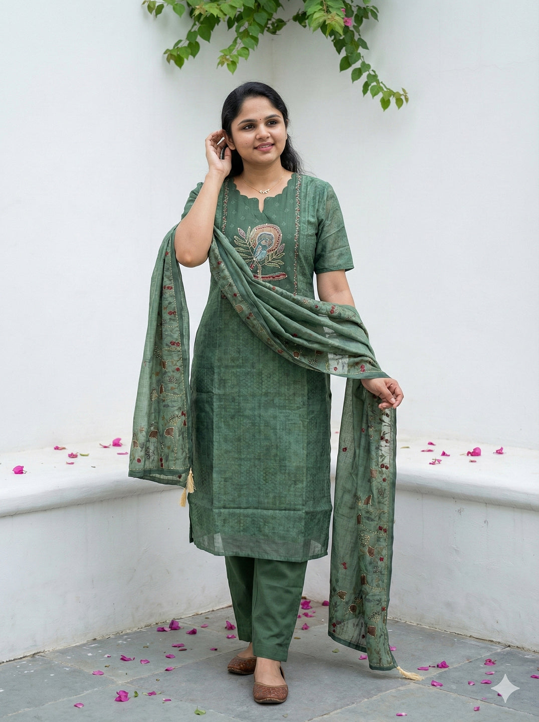 Linen cotton with hand embroidery salwar set