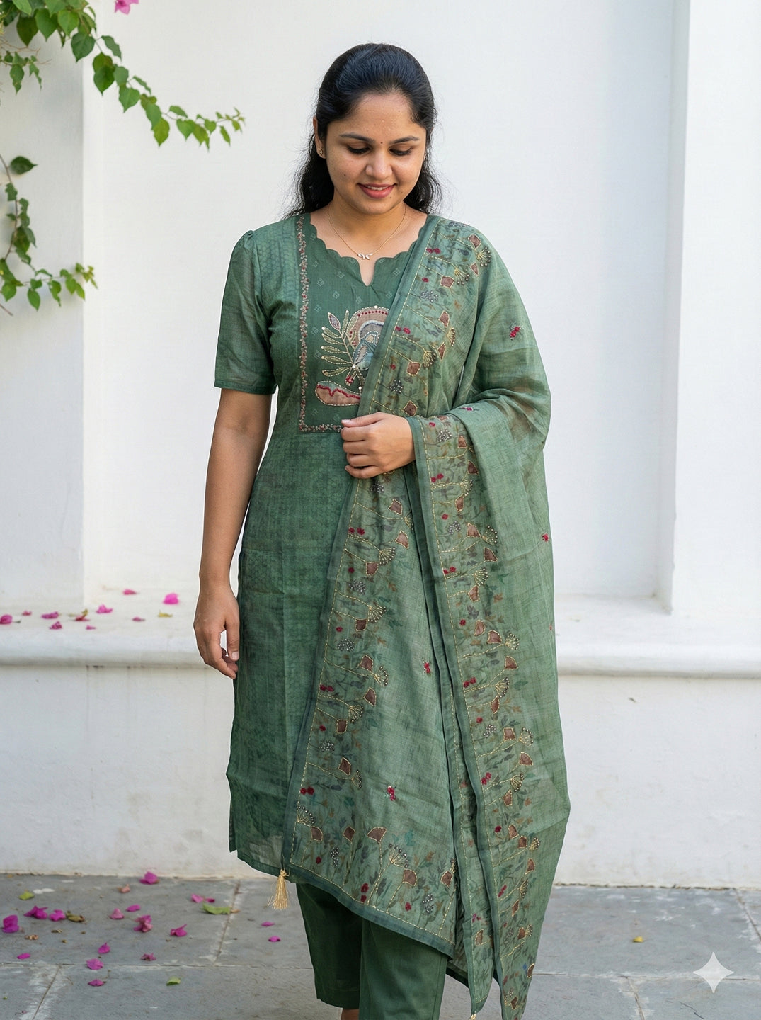 Linen cotton with hand embroidery salwar set
