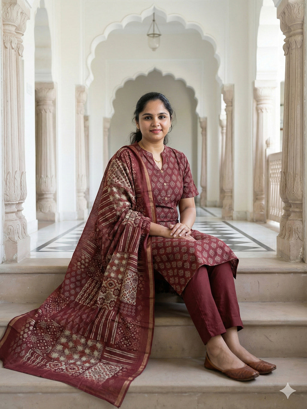 Semi tussar salwar set- Maroon