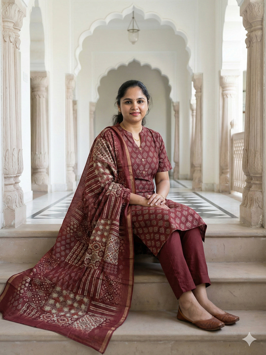Semi tussar salwar set- Maroon