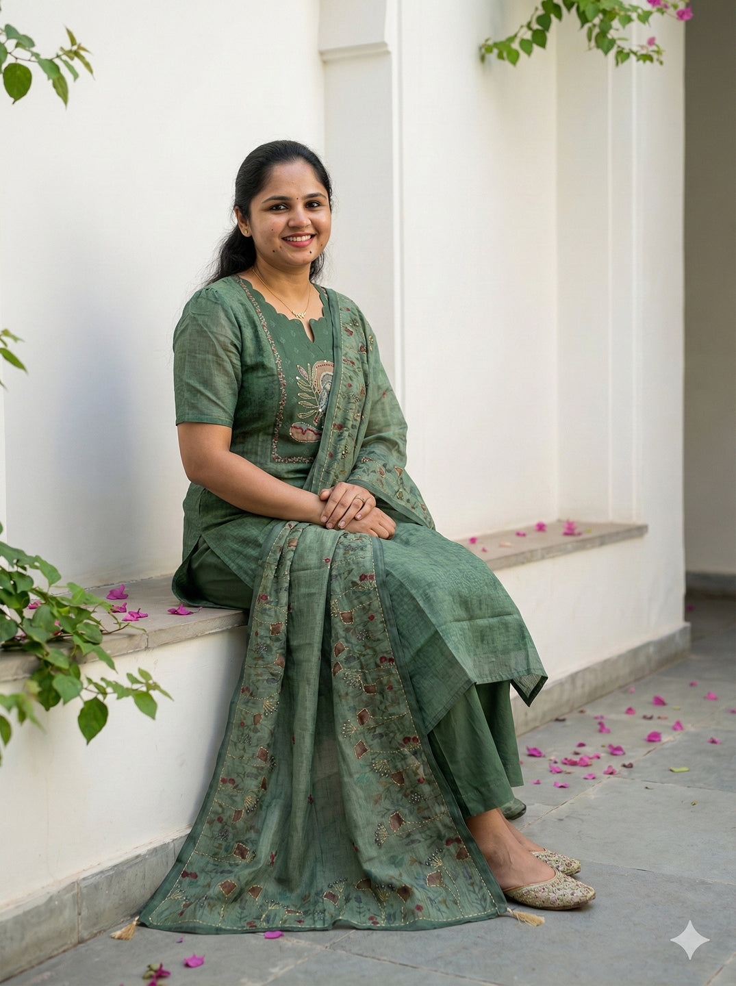 Linen cotton with hand embroidery salwar set