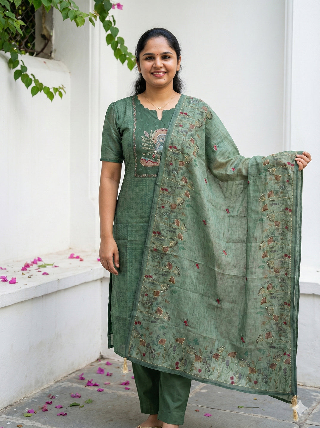 Linen cotton with hand embroidery salwar set