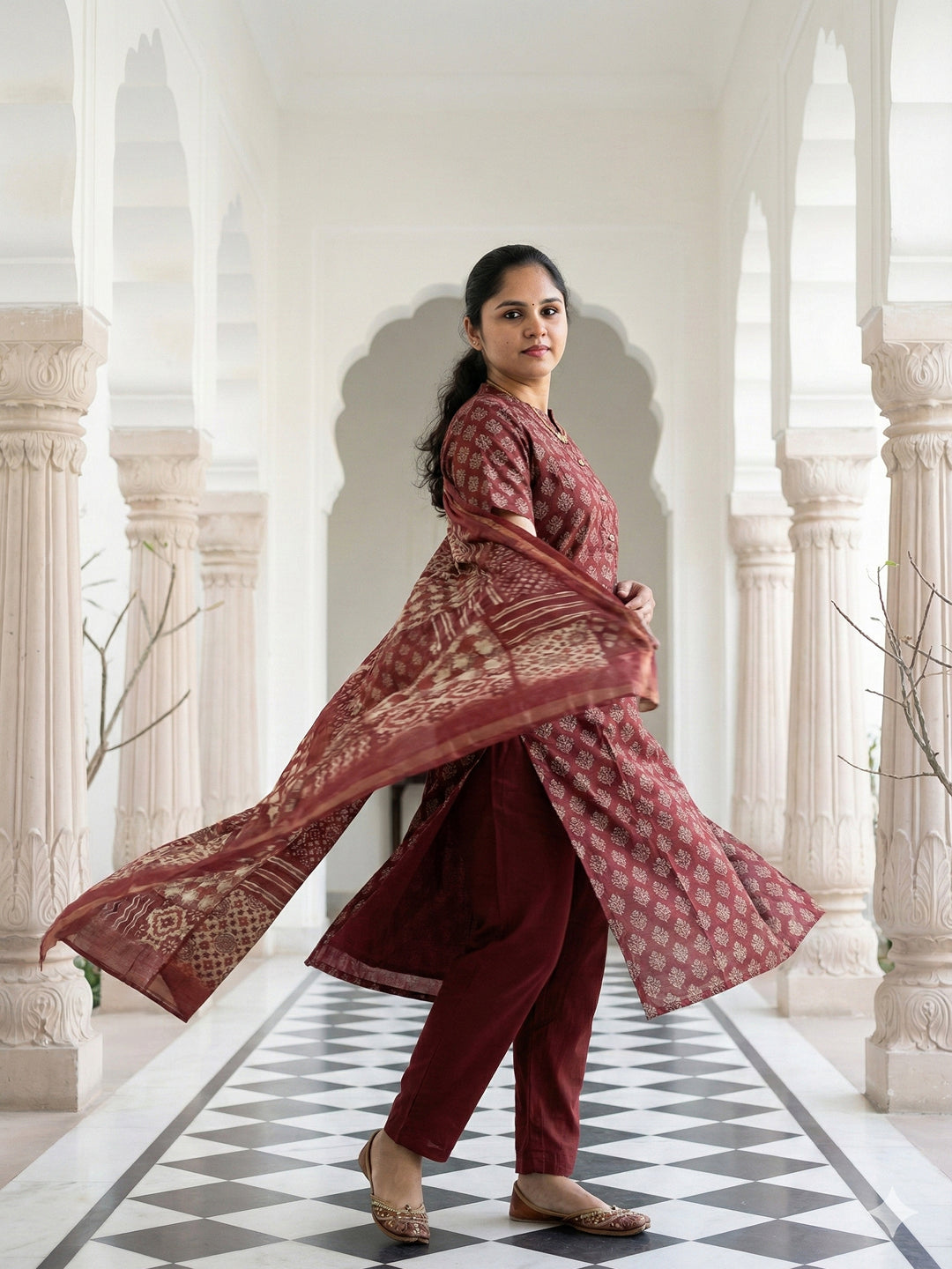 Semi tussar salwar set- Maroon