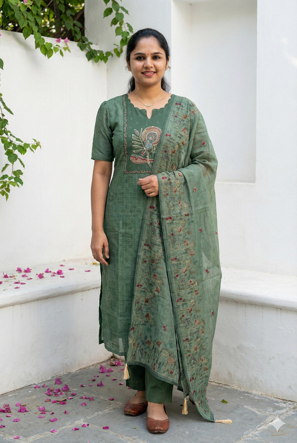 Linen cotton with hand embroidery salwar set