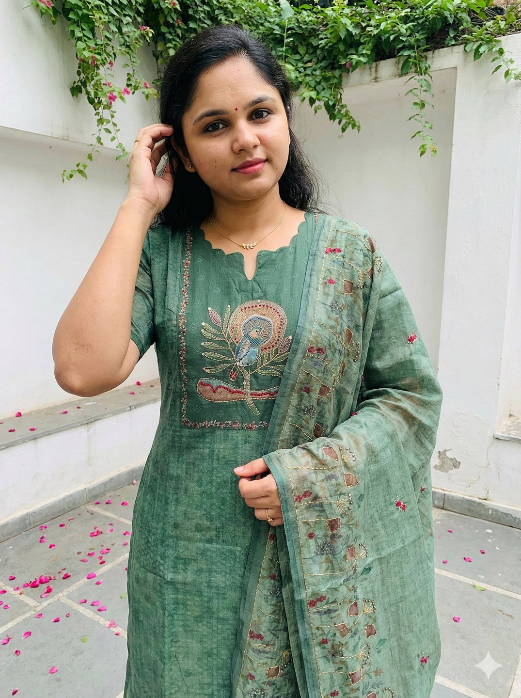Linen cotton with hand embroidery salwar set