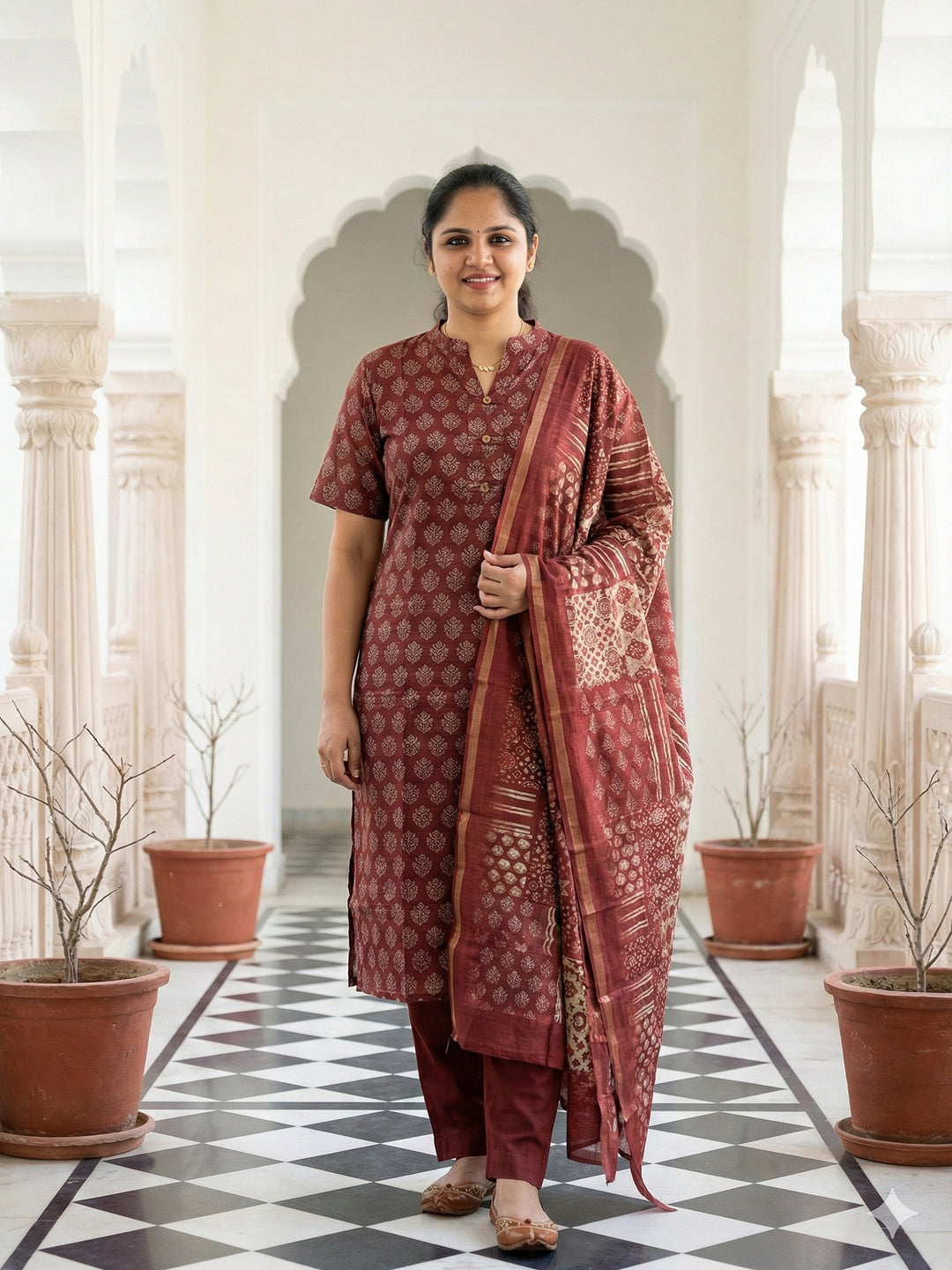 Semi tussar salwar set- Maroon
