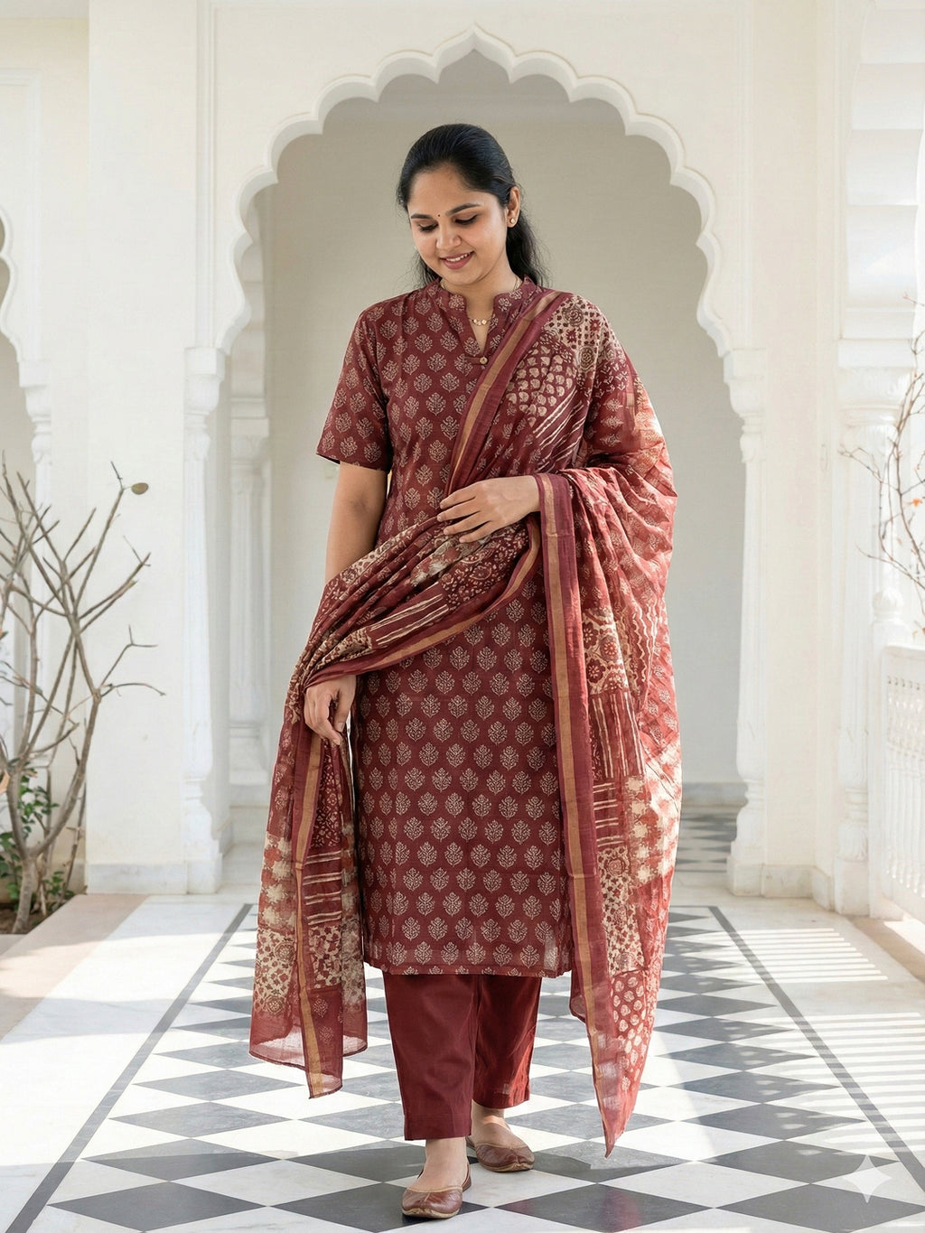 Semi tussar salwar set- Maroon