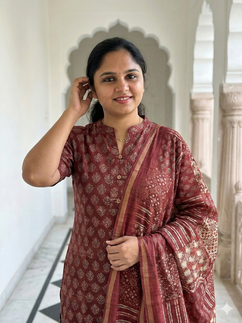 Semi tussar salwar set- Maroon