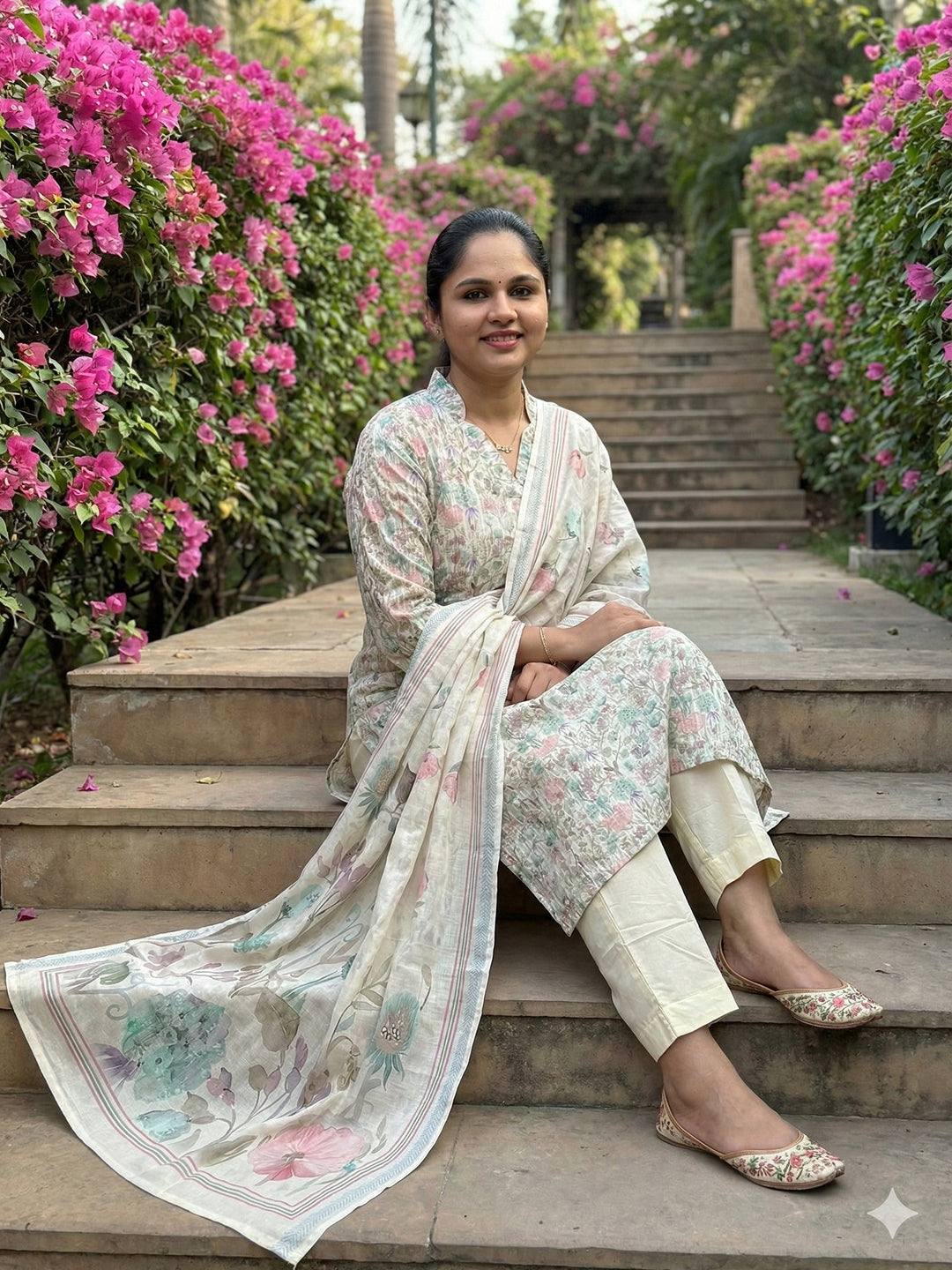 Linen cotton salwar set- half white