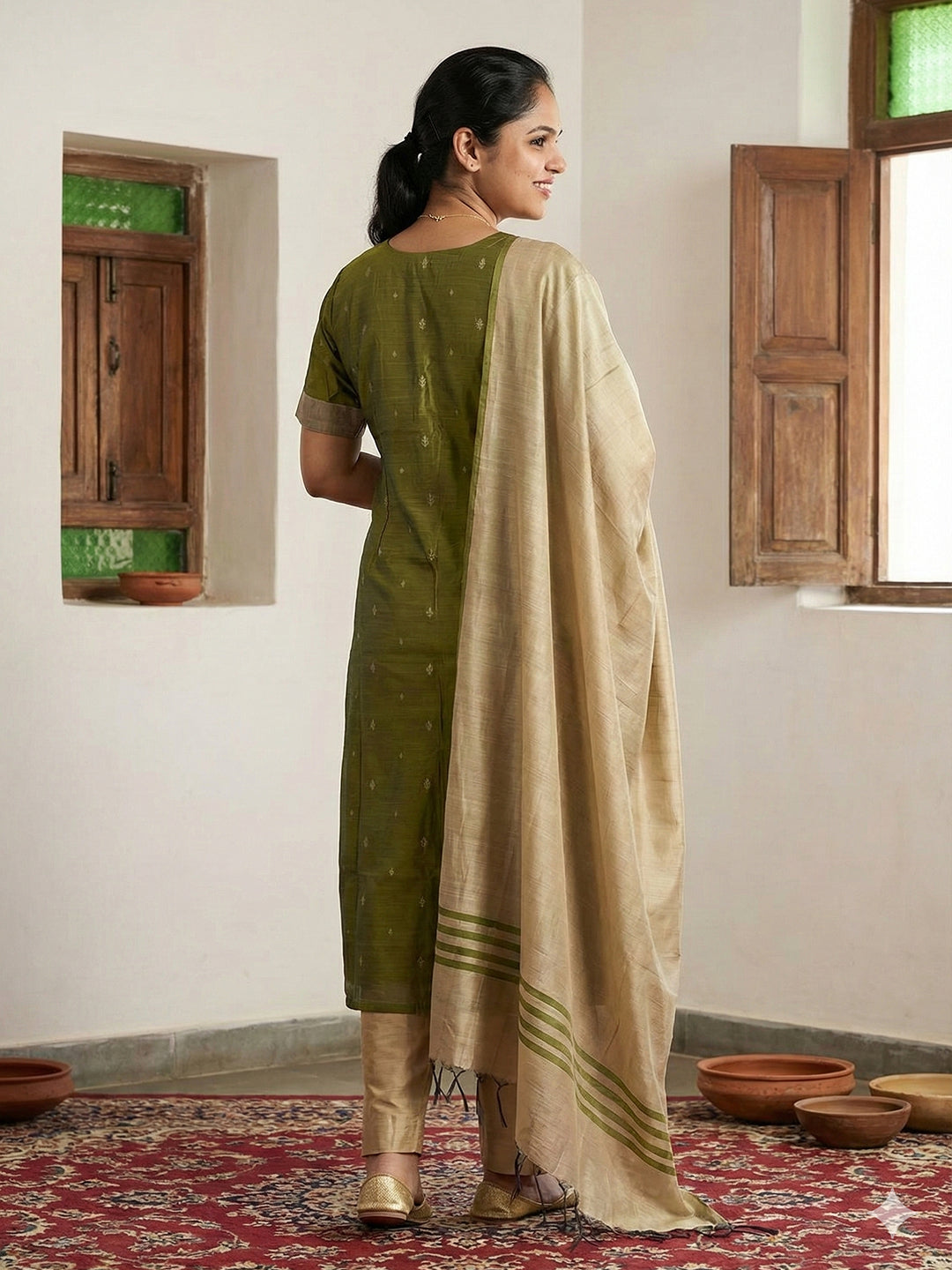 Raw silk salwar set - Green