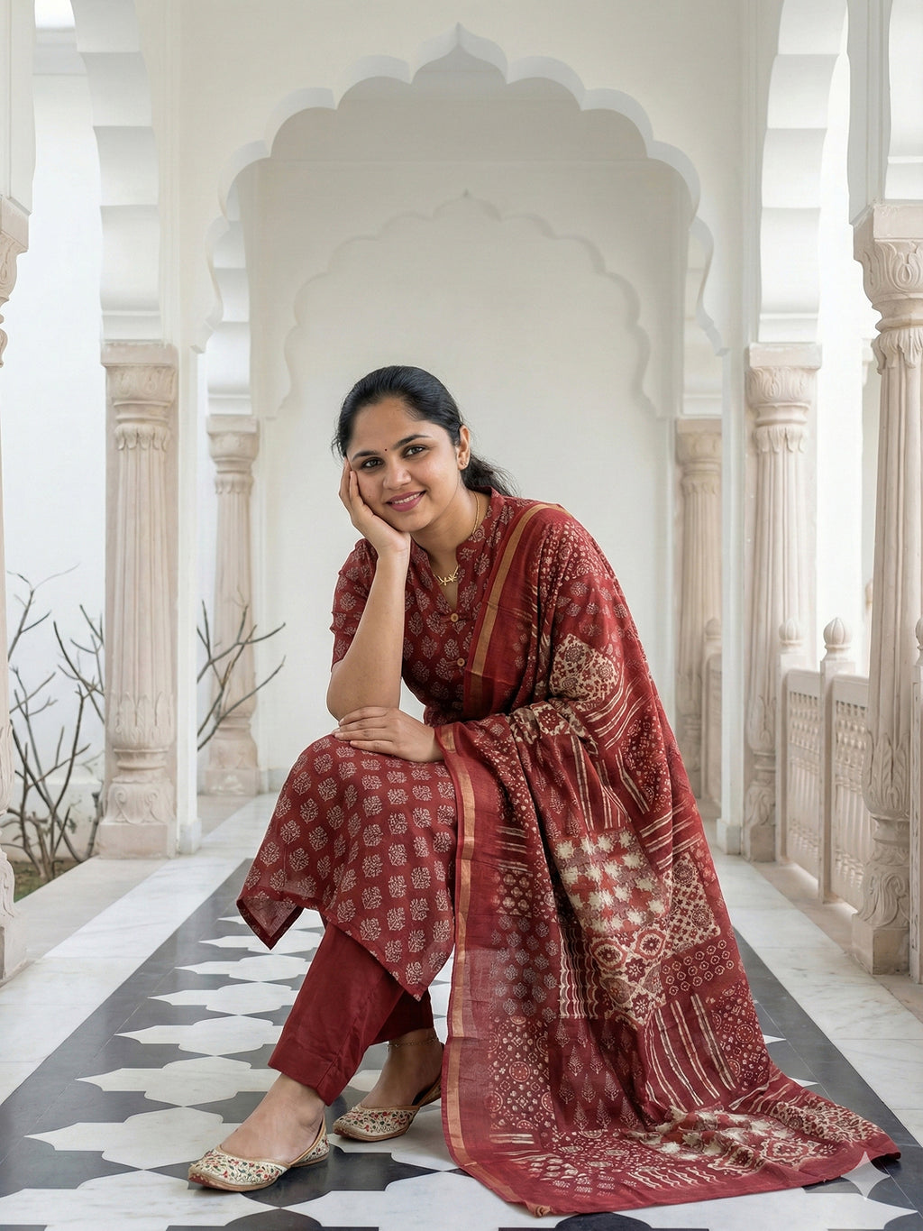 Semi tussar salwar set- Maroon