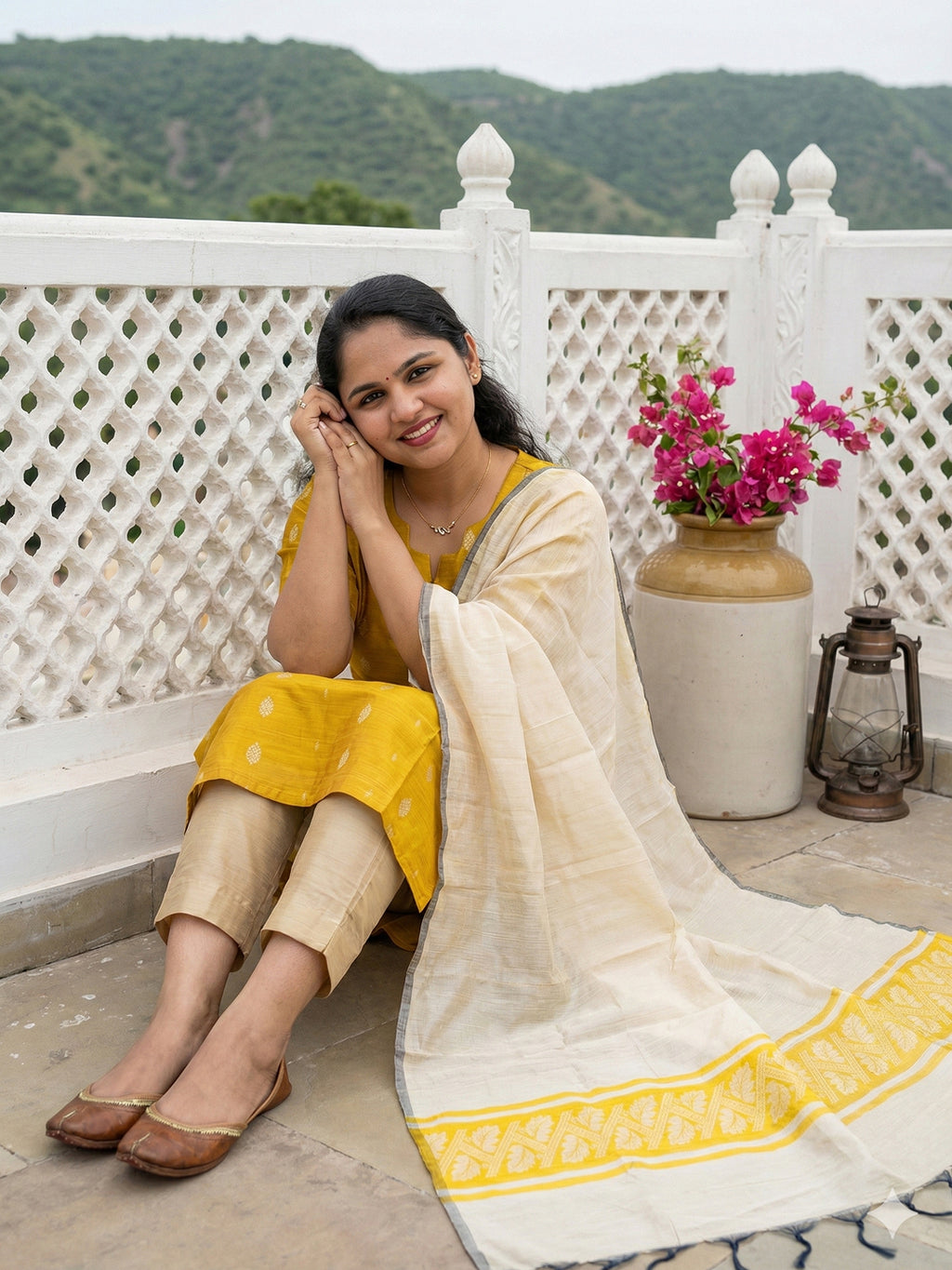 Raw silk salwar set- Golden yellow