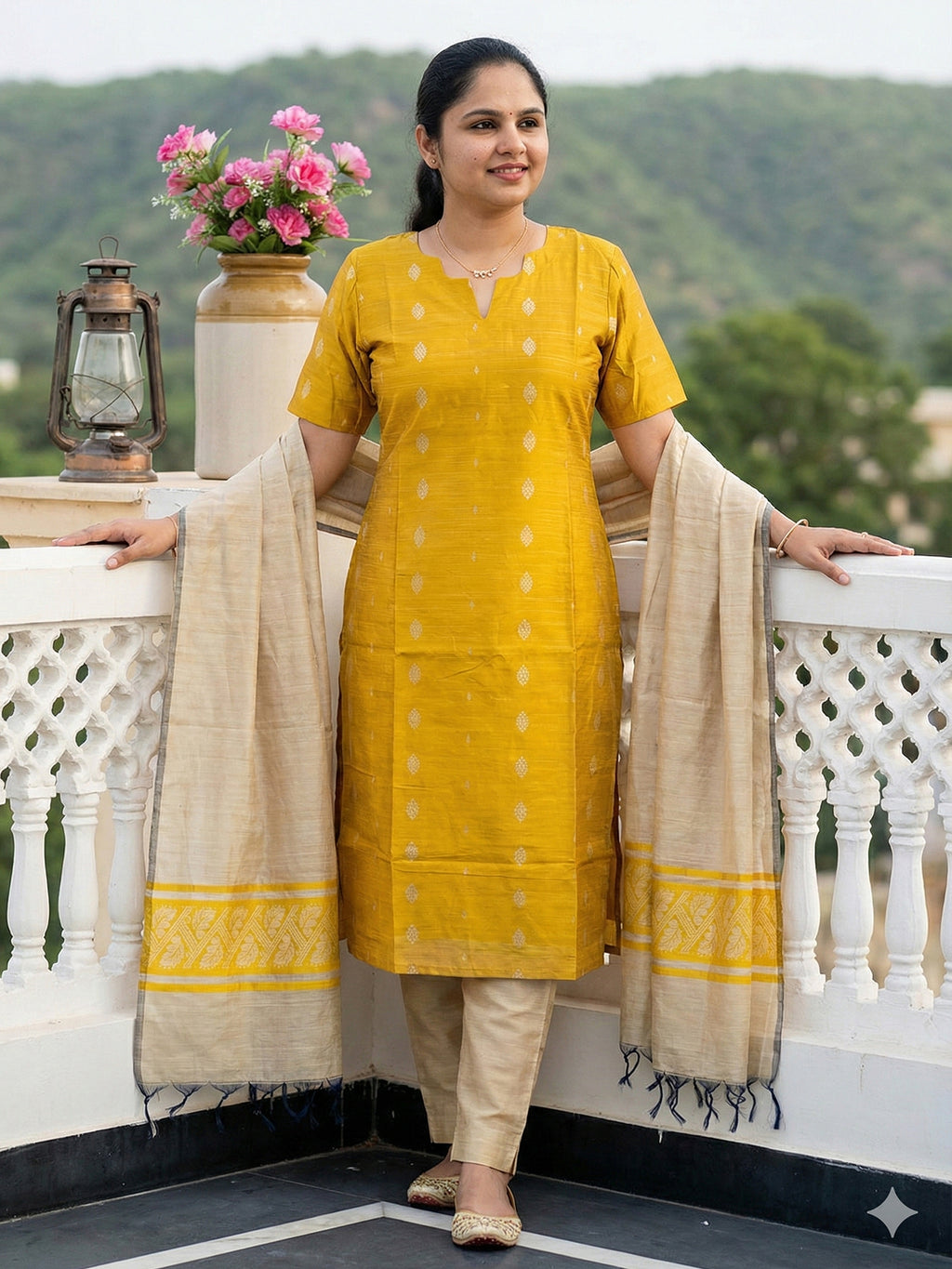 Raw silk salwar set- Golden yellow