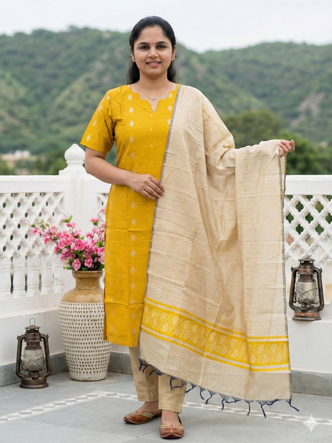 Raw silk salwar set- Golden yellow