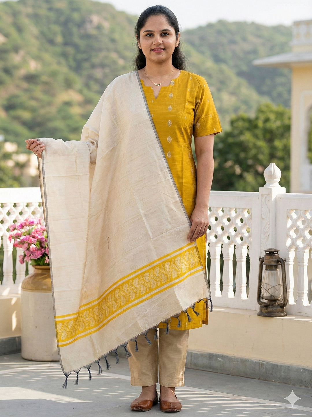 Raw silk salwar set- Golden yellow