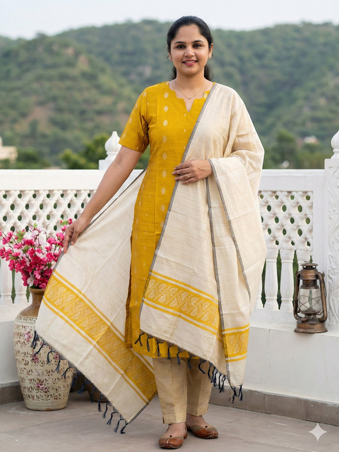 Raw silk salwar set- Golden yellow
