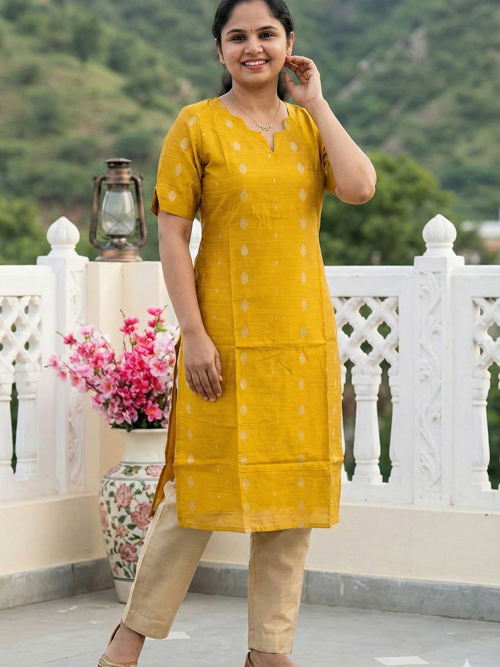 Raw silk salwar set- Golden yellow