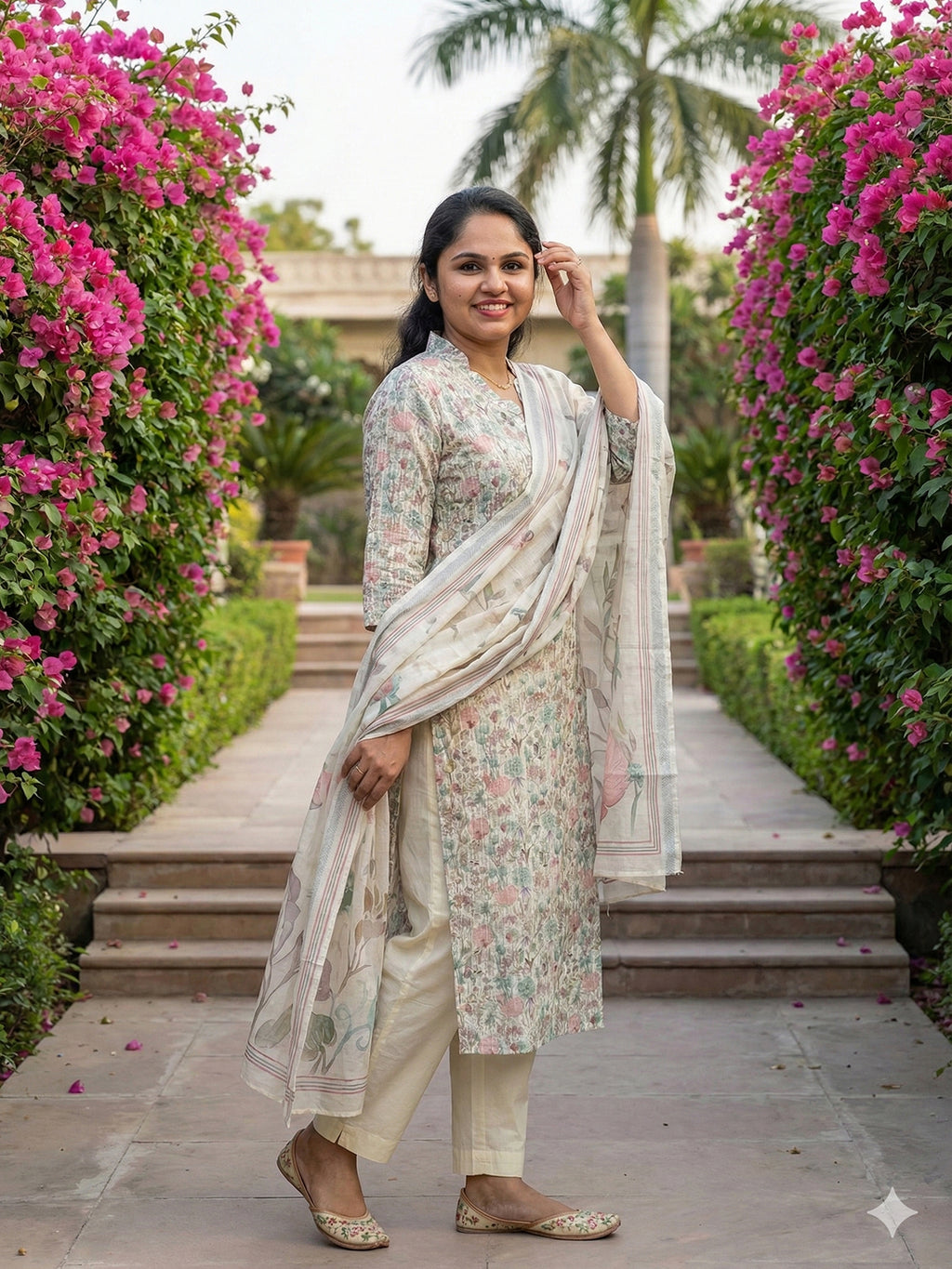 Linen cotton salwar set- half white