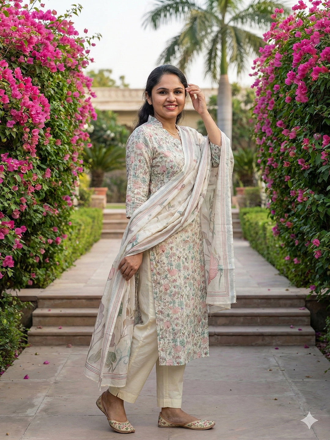 Linen cotton salwar set- half white