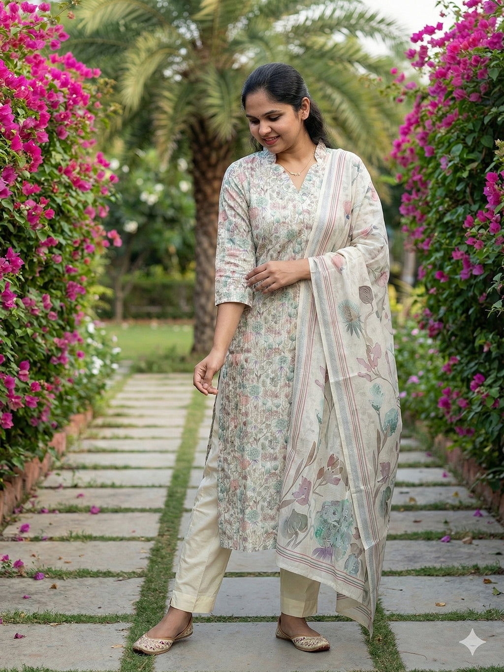 Linen cotton salwar set- half white