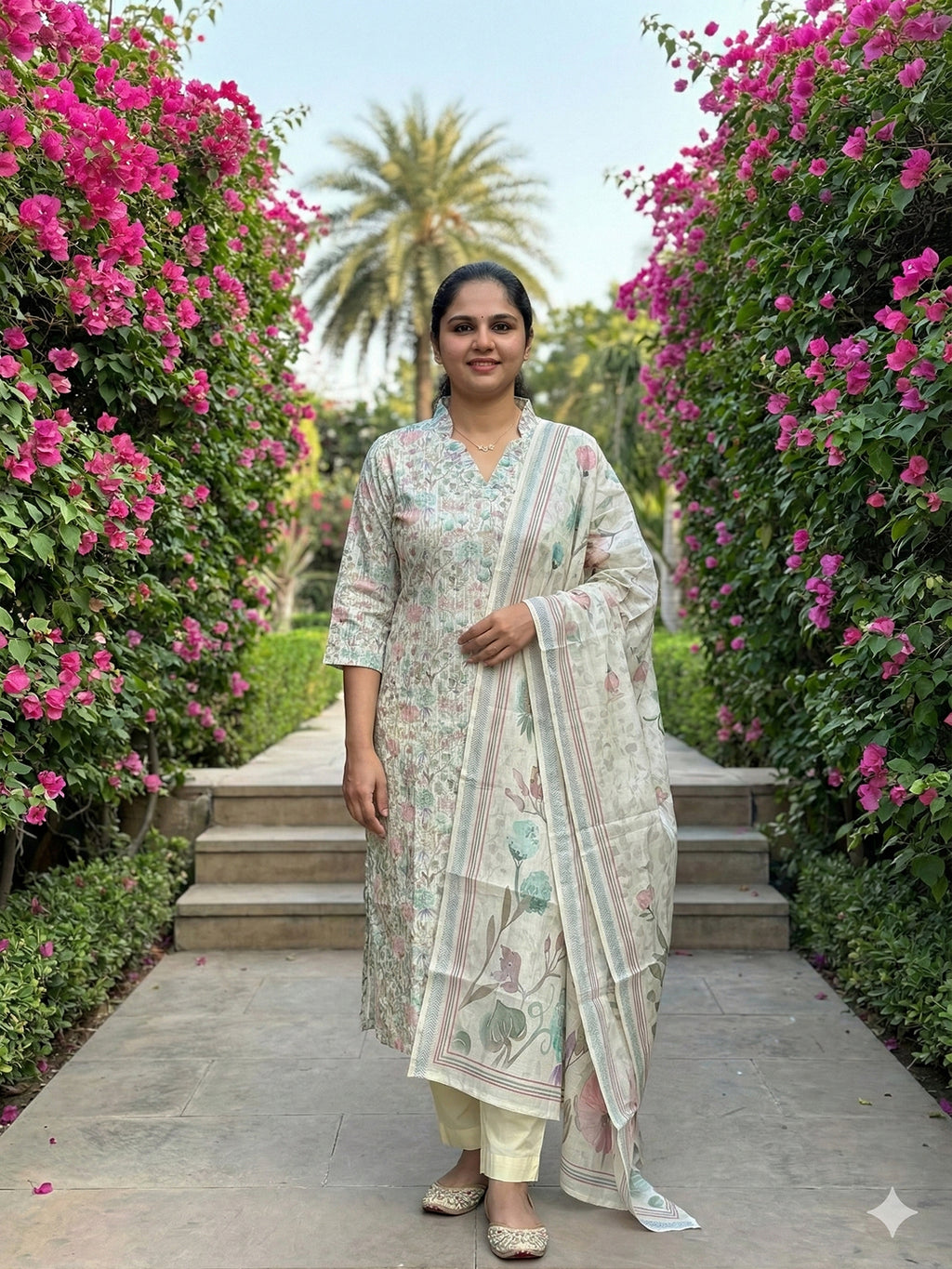 Linen cotton salwar set- half white