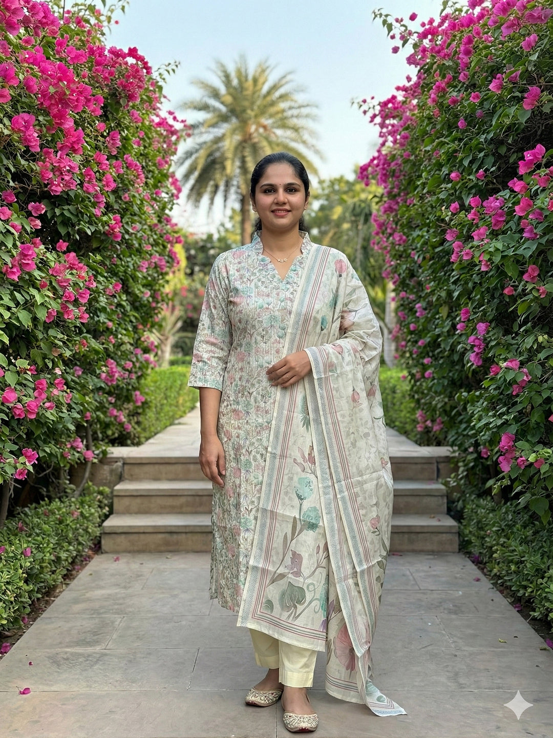Linen cotton salwar set- half white