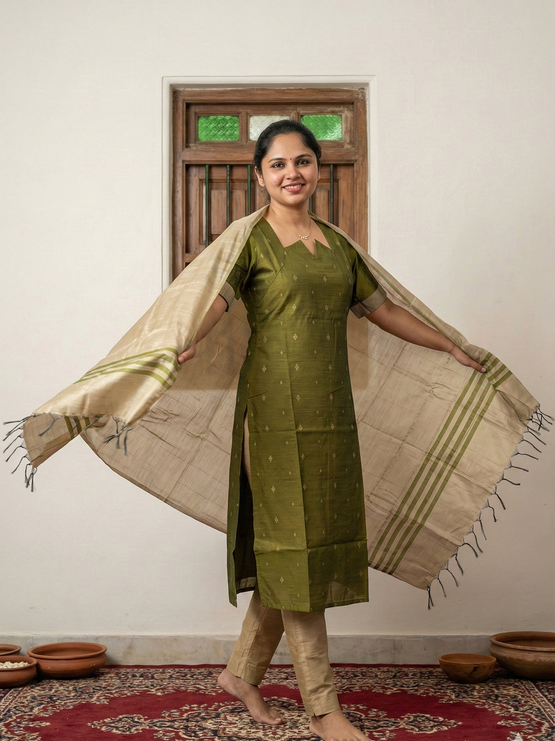 Raw silk salwar set - Green