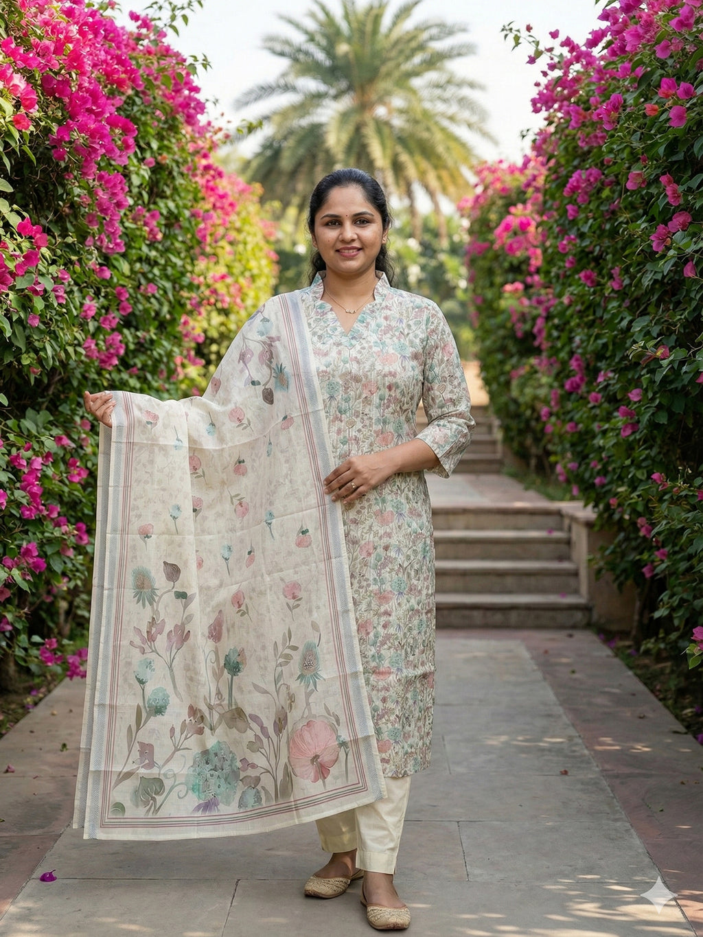 Linen cotton salwar set- half white