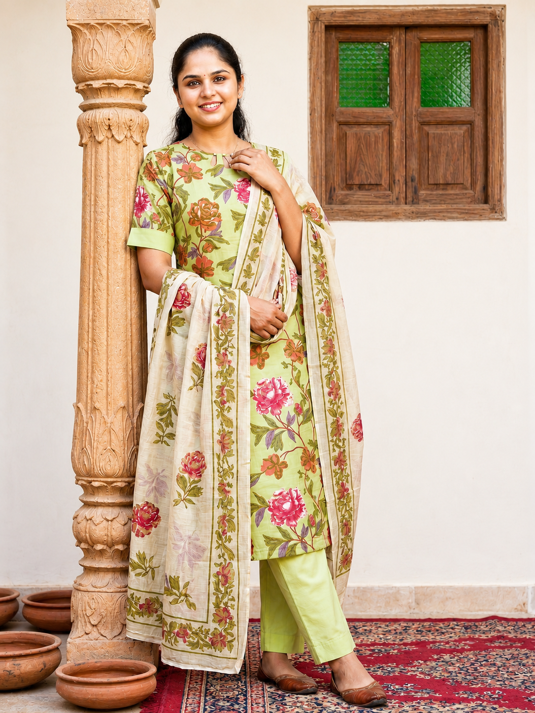 soft cotton sage green salwar set