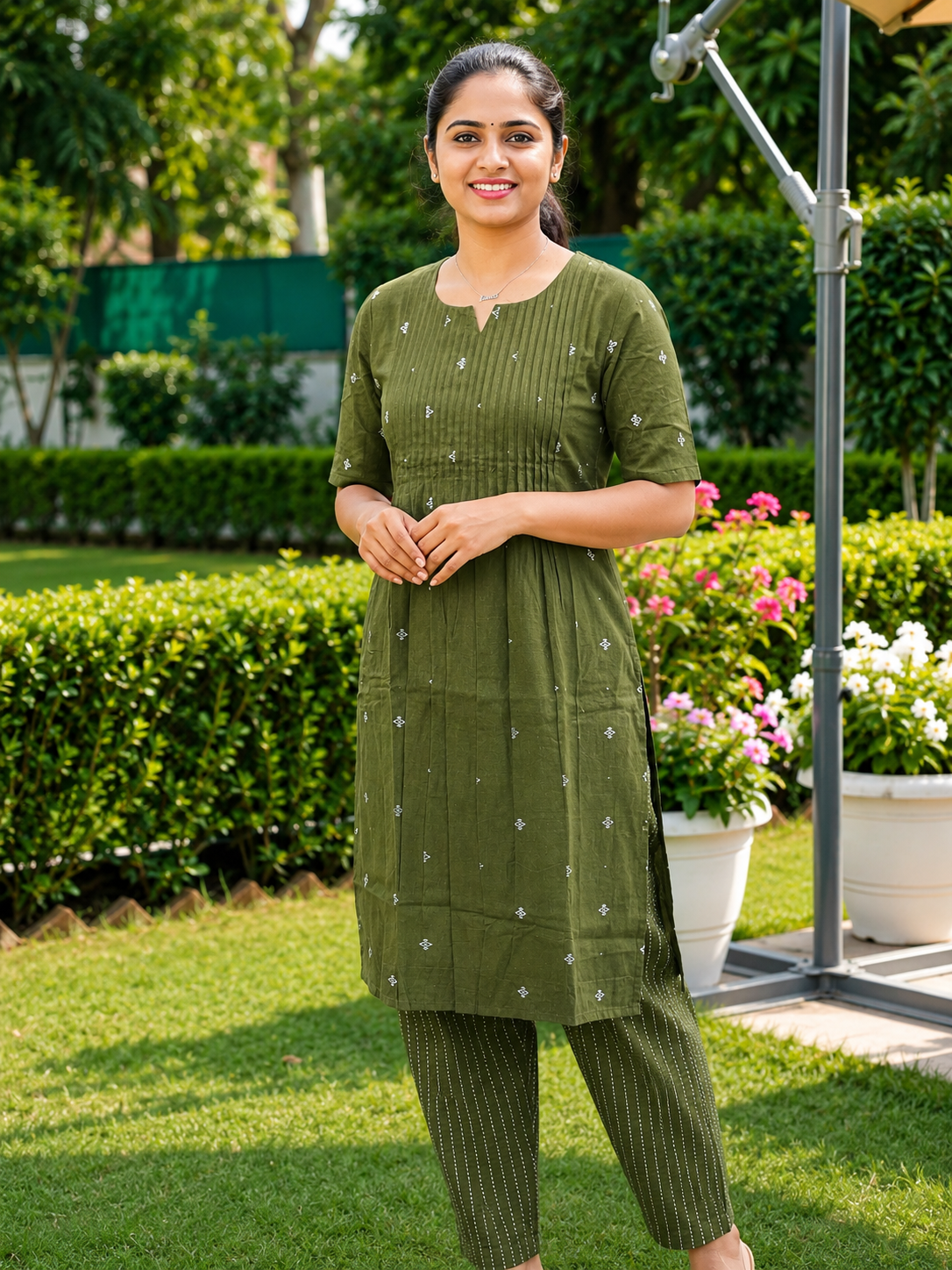 Olive green handloom cotton coord set