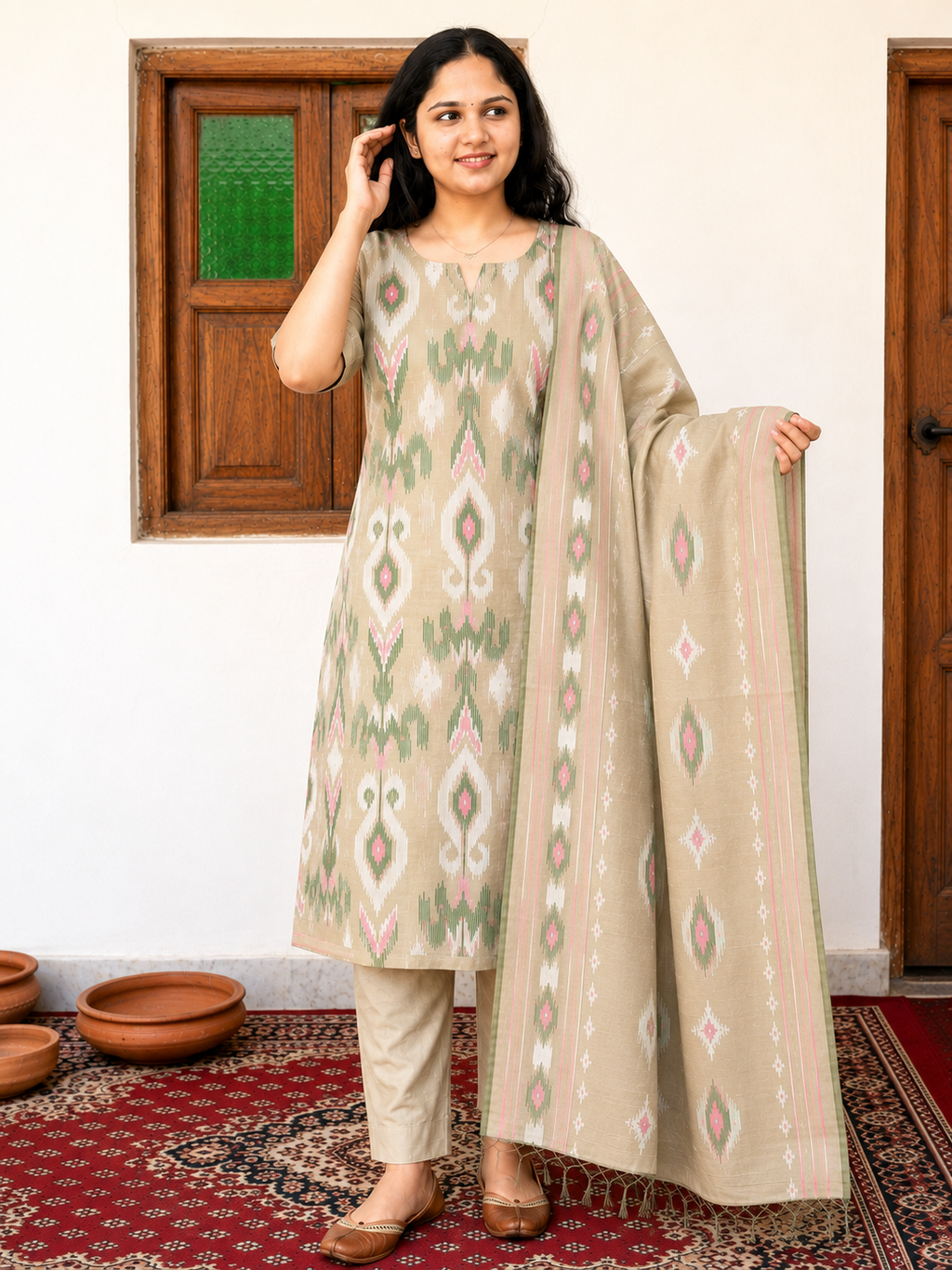 Soft Cotton Light Sage Green Salwar Set,