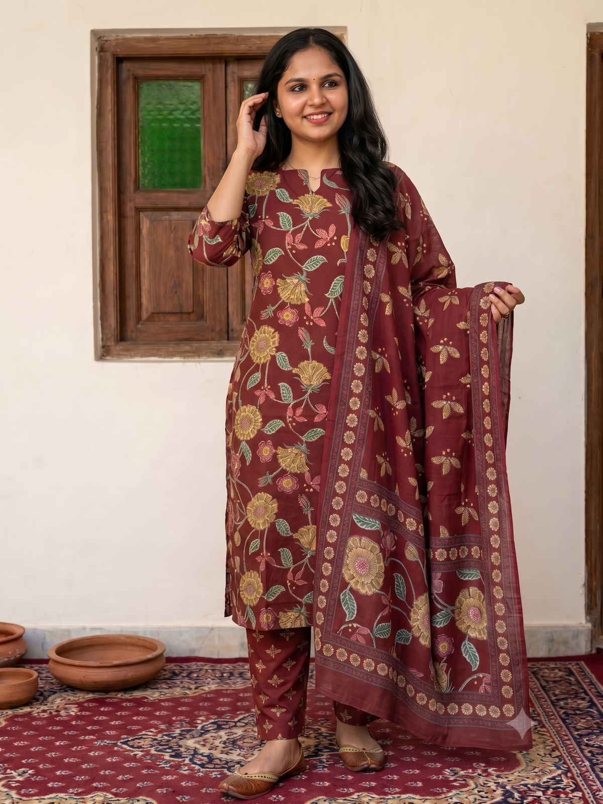 Soft Cotton Maroon Dark Red Salwar Set