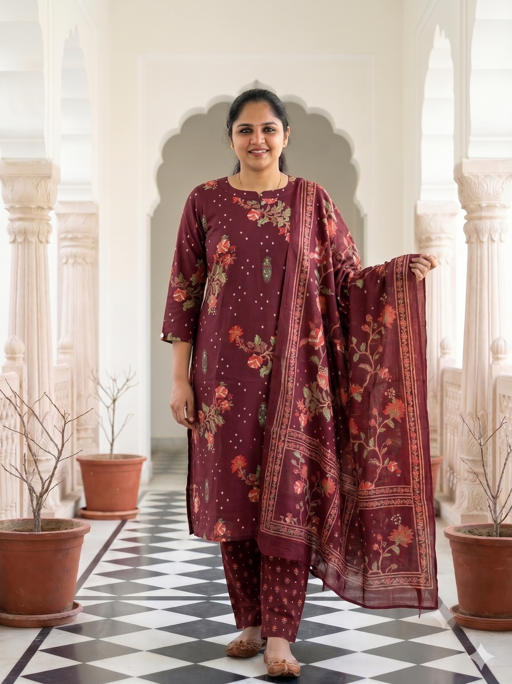 Dark Maroon Soft Cotton Salwar Set