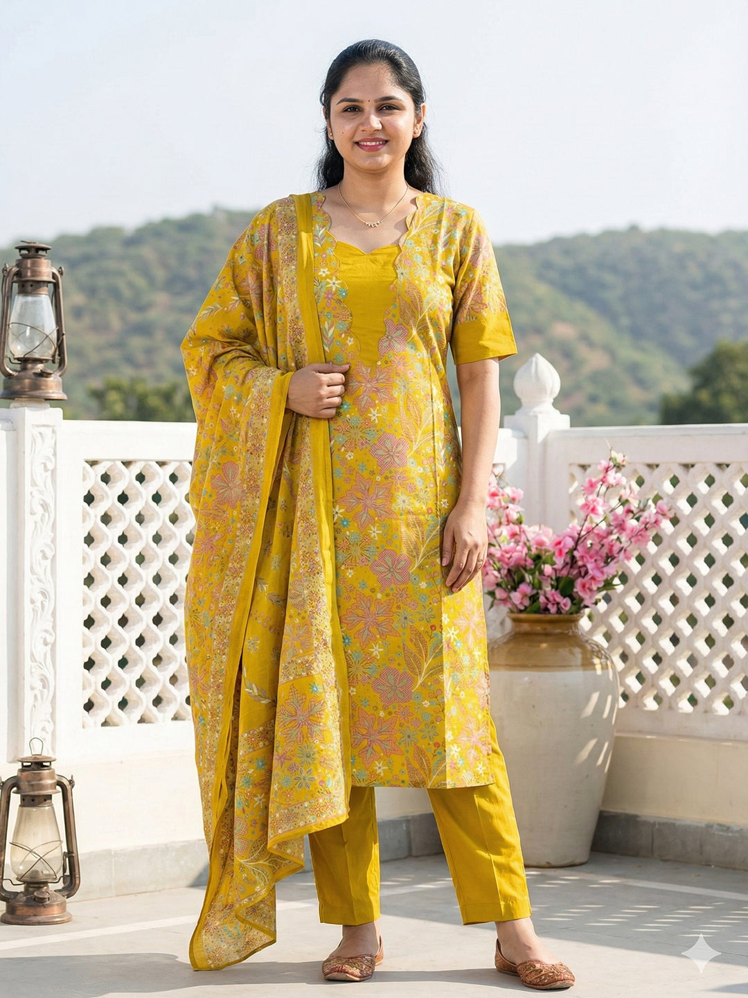 Chanderi silk salwar set- mustard