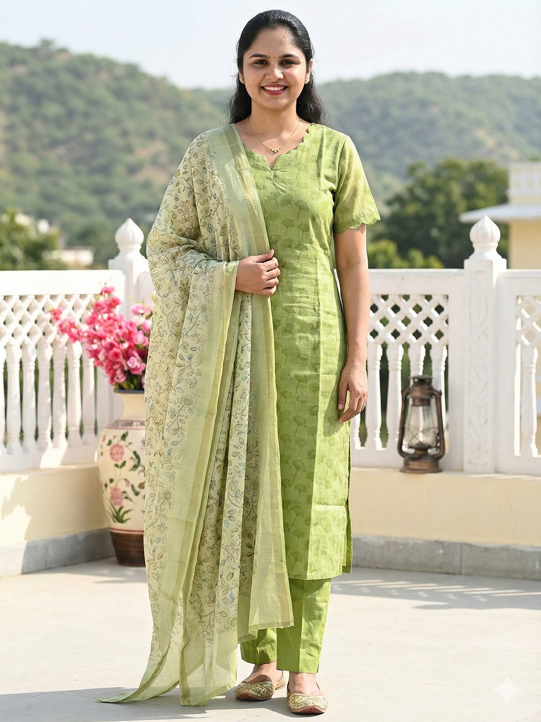 Linen cotton salwar set- green