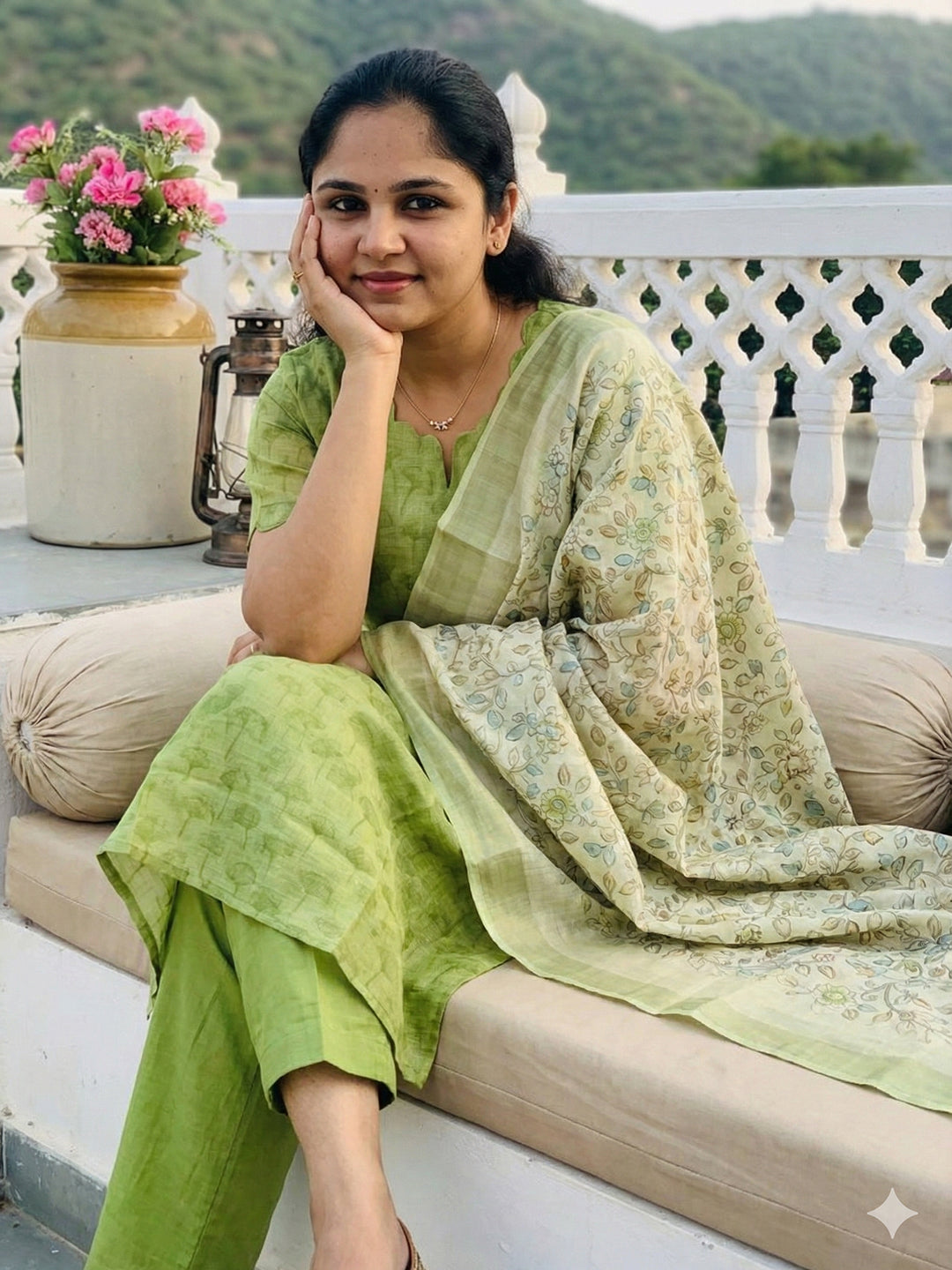 Linen cotton salwar set- green