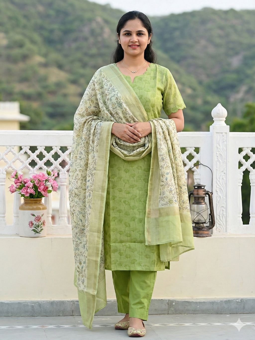 Linen cotton salwar set- green